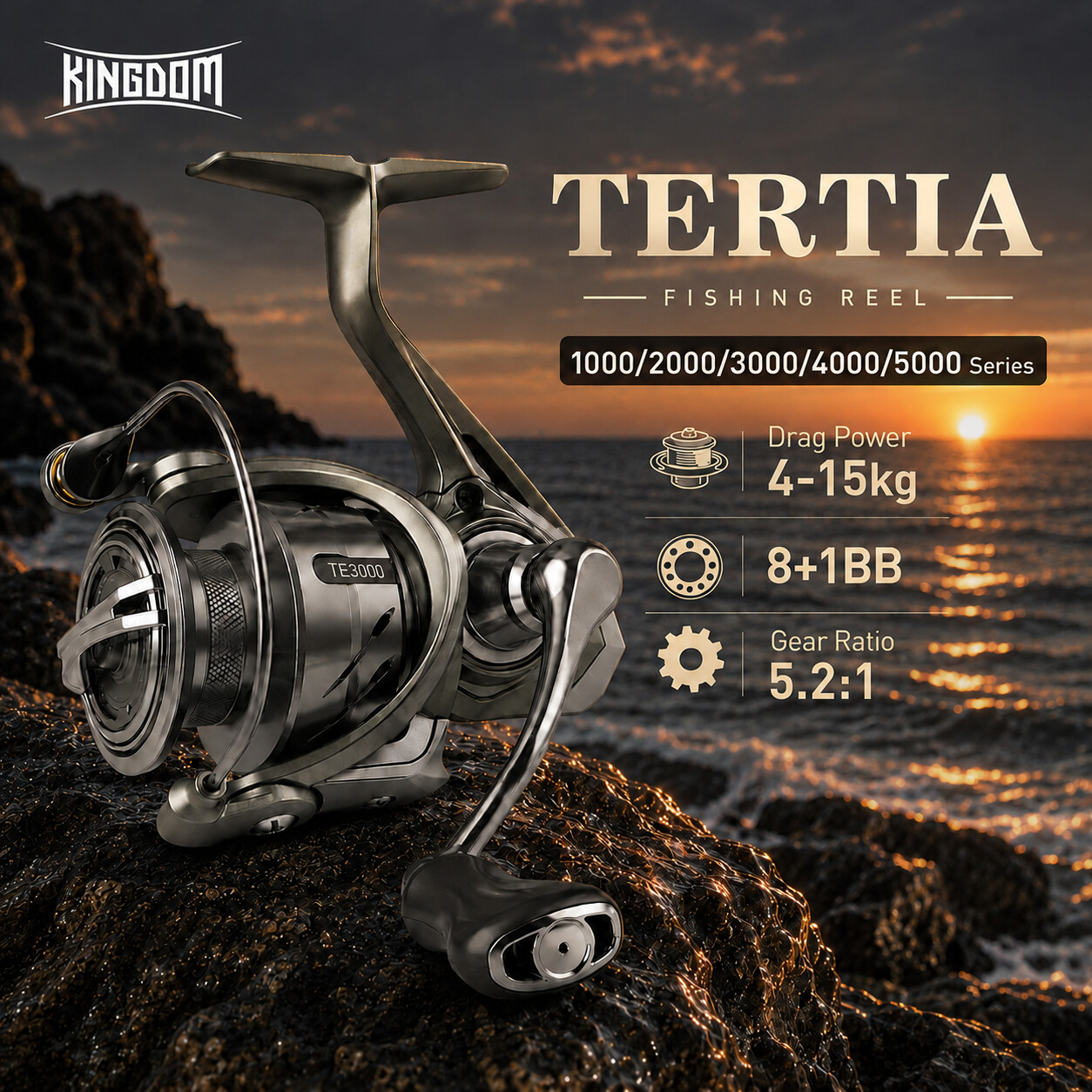 Kastking Reel Zephyr - KINGDOM TERTIA Spinnrolle 8+1BB 5.2:1 4-15KG
